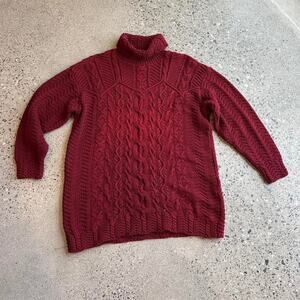 Bushwacker USA Women’s Medium Sweater Red Cable Knit Cotton Turtleneck Vintage